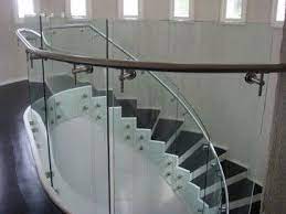 Curve Glass Railing Modern Staircase Los Angeles Stair Service Inc Flooring For Stairs Glass Railing Stairs Glass Staircase