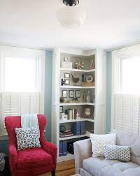 Build a shelf by the door Styled Living Room Shelves Jpg 600 758 Pixels Bookshelves In Living Room Corner Bookshelves Living Room Corner