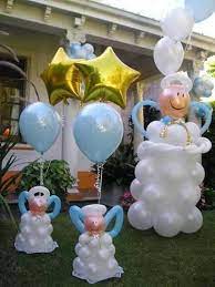 Varias imágenes coloridas de adornos para bautismo de un niño. Decoracion Para Bautizo Buscar Con Google Decoracion Con Globos Bautizo Decoracion Bautizo Ideas De Bautizo