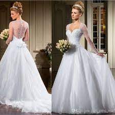 Wholesale Sheer Back Wedding Dress Buy Brazil Wedding Dresses Sheer Long Sleeve With Bead High Empire Wa Sheer Wedding Dress Lace Bridal Gown Wedding Dresses