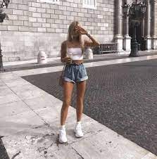 Boyfriend Loose Fit High Waisted Cuffed Paperbag Denim Shorts Short Outfits High Waisted Shorts Denim Bandeau Outfit