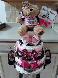Pink Harley Davidson Theme 3 Tier Diaper Cakes |Diaper Cakes | Baby Shower  Gift