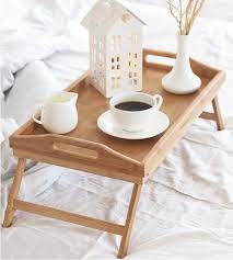 decopatent bamboe inklapbare bedtafel voor op bed met dienblad houten bedtafelje laptop tray table simple dining table bed table