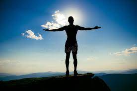 Man Stands on Top of a Mountain with Open Hand Stock Image - Image of rock,  open: 205455277