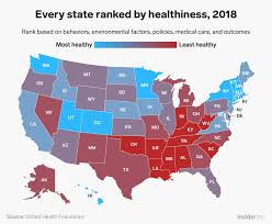 The 50 Us States Ranked From Most To Least Healthy States In America U S States Map