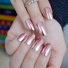Acrylic nails can be short, medium or long, press on or glue on, be curved or square and there are styles for adults and adults will find fun acrylic nail designs too, including individually designed nails. Coolnail Oval Metal Mirror False Nails Champagne Pink Fake Nail Short Size Acrylic Nail Tips Diy Nail Salon Products 24pcs Buy Online In Macedonia At Macedonia Desertcart Com Productid 67028255