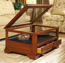 Glass Enclosed Coffee Table W Hinged Top In Cherry Bob Timberlake Coffee Table Square Ottoman Coffee Table Display Coffee Table
