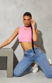 Baby Pink Rib Heart Cut Out Crop Top Tops Prettylittlething Il