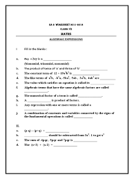 Download free printable evs worksheets for class 1 body parts worksheet for grade 1 Cbse Class 7 Maths Worksheet Algebraic Expression 2 Pdf