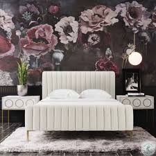 Angela Cream Upholstered Panel Bedroom Set In 2020 Pink Headboard Velvet Bed Cream Bedding