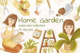 Shop online for garden, indoor plants and home decor. Watercolor Home Garden Clipart Gardening Tools Clipart Home Plants In Illustrations On Yellow Images Creative Store