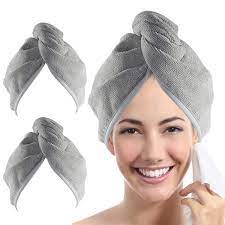 What is the best hair drying towel? Amazon Com Youlertex Microfiber Hair Towel Wrap For Women 2 Pack 10 Inch X 26 Inch Super Absorbent Quick Dry Hair Turban For Drying Curly Long Thick Hair Gray Beauty