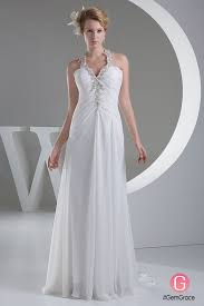 A Line Halter Sweep Train Chiffon Wedding Dress With Ruffle Beading Op4754 165 2 Gemgrace Com Ruffle Wedding Dress Chiffon White Dress Satin Evening Dresses