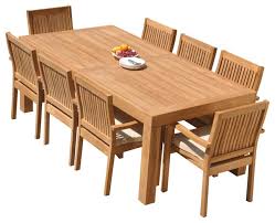 Start your own traditions and bring home a teak table today. In Stock 9 Piece Outdoor Teak Dining Set 86 Rectangle Table 8 Leveb Stacking Arm Chair Transitional Outdoor Dining Sets By Teak Deals Houzz