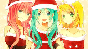 Get sparkling green diamond eyes or stay natural with olive green colored contacts. Wallpaper Illustration Blonde Long Hair Anime Girls Blue Eyes Short Hair Open Mouth Looking At Viewer Hat Green Eyes Smiling Cartoon Vocaloid Hatsune Miku Christmas Kagamine Rin Aqua Hair Megurine Luka
