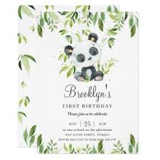 Cute Panda Bamboo Greenery 1st Birthday Party Invitation Zazzle Com Gender Neutral Baby Shower Invitations Baby Shower Invites For Girl Gender Neutral Invitations