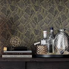 Palm Navy And Gold Self Adhesive Wallpaper Temporary Wallpaper Palm Wallpaper Self Adhesive Wallpaper