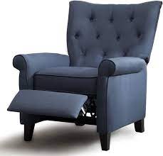 Find where to buy recliner chairs and get inspired with our curated ideas for recliner chairs to find the perfect item for every room in your home. Amazon Com Anj Elizabeth Push Back Recliners Compact Roll Arm Wingback Accent Chairs For Living Room Mid Century Manual Single Sofa Navy Blue Kitchen Dining