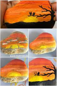 There are many ways you can paint a wait for your first layer of paint to dry. Sunset Rock Blending Paints To Create A Sunset On A Rock