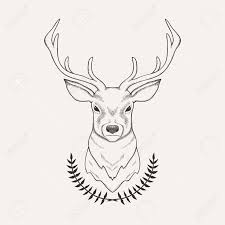 Black And White Deer Head Drawing Vector Hand Drawn Illustration Of Deer And Laurel Deer Drawing Deer Drawing Easy How To Draw Hands