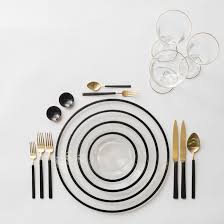 Black Halo Glass Dinnerware Black Gold Axel Flatware Black Enamel On Copper Salt Cellars Chloe Gold Rimmed Stemw Yemek Takimi Masa Duzeni Yemek Odalari
