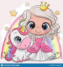 Cute Cartoon Fairy Tale Princess And Unicorn Stock Vector Illustration Of Drawing Cars 145002837 Princess Cartoon Cute Cartoon Girl Cute Cartoon