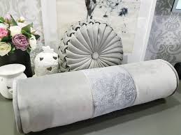 Grey Decorative Velvet Bolster Pillow Handmade Velvet Bolster Cushion Decorative Grey Luxury Pillow Pillows Bolster Pillow Luxury Pillows