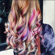 Purple Pink Blue Peekaboo Highlights Mermaid Hair Color Peekaboo Hair Cool Hair Color