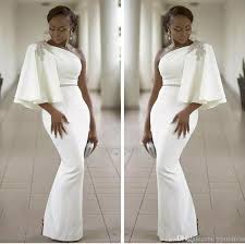 Black And White Evening Dresses With Sleeves Vogue Evening Wear Dresses White One Shoulder Half Sleeves Mermaid Formal Beading African Dubai Black Girl Prom Dresses Prom Girl Dresses Evening Wear Dresses