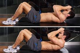 Thrust your hips forward and raise your torso back to the starting position (b). Cable Machine Exercises For Abs Coach