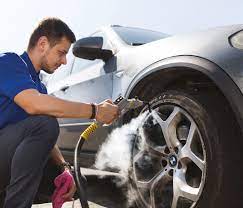 alloy wheel cleaning with steam cleaner wheelcleaning cardetailing automotive detailing commercial vehicle car detailing equipment
