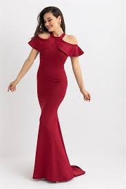 Omuz Firfir Balik Abiye Bordo The Dress Giyim Elbiseler