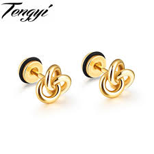 Tengyi Unisex Twist Knot Stud Earrings Classical Steel Black Gold Color Man Woman Jewelry Ear Studs Best Stud Earrings Online Earrings Diamond Earrings Studs