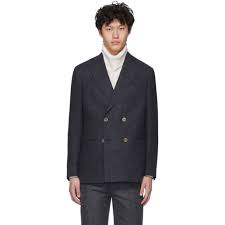 Nanushka Navy Japanese Linen Malvin Blazer Nanushka