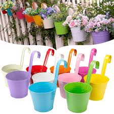 Songxin purple garden decor garden metal decorations outdoor metal flowers wall art decor indoor outdoor home bedroom garden fence decoration 12.2 inch 4.6 out of 5 stars 1,668 $16.99 $ 16. Geeric Metal Flower Pot 10 Pcs Colored Metal Hanging Plant Pots Fence Flower Pots Garden Hanging Flower Holder For Outdoor With Detachable Hook Buy Online In Bahamas At Desertcart 214560690