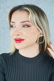 Glaren Siyah Mineli Altın Renk Kadın Küpe