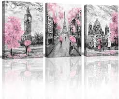 Everyone wants to be surround of comfortable and cozy space, which reflects our essence. Buy Black And White Canvas Wall Art For Living Room Bedroom Bathroom Girls Pink Paris Theme Room Decor Oil Painting Print London Big Ben Tower Eiffel Painting For Wall Decor Pink Online