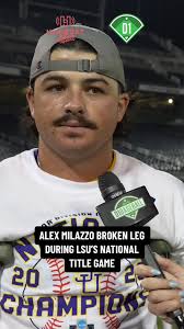 Alex Milazzo of LSU baseball broke his leg while diving into home during  the College World Series final. He stayed in the dugout to cheer