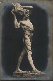 People around town know me as the rock guy, every town has one. Sculpture Of Muscular Nude Man Carrying Large Rock Sculpture Carving Postcard