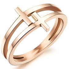 Womens Elegant 18k Rose Gold Stainless Steel Double Cross Ring Christian Fashion Wedding Engagement Band Cn12gx6jxax Double Cross Ring Cross Rings Christians Stainless Steel Wedding Ring