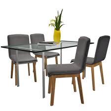Set Of 4 Dark Gray Fabric Oak Dining Chair Indoor Kitchen Chair Cushions Oak Dining Chairs Dining Chairs