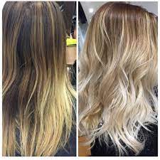 Scruples Salon And Spa On Instagram Dina Does It Again Before And After From Brassy Blond To A Short Hair Balayage Brassy Blonde Blonde Hair With Highlights