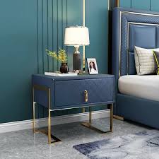 The low shelf is made for stacking magazines and more. Modern Stylish Nightstand Upholstered Bedside Table With Drawer Gold Metal Base Nightstand In Blue