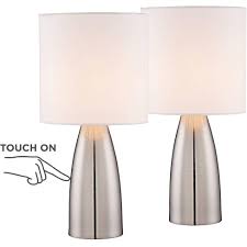 Bedside table lamp, aooshine minimalist solid wood table lamp bedside desk lamp with square flaxen fabric shade for bedroom, dresser, living room, kids room, college dorm, coffee table, bookcase. 360 Lighting Modern Table Lamps 14 1 2 High Set Of 2 Touch On Off Switch Silver Metal White Drum Shade For Bedroom Bedside Office Target