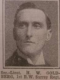 Second Lieutenant Herbert Walter Goldberg The Queen's (Royal West Surrey  Regiment). Died Saturday 31 July 1915