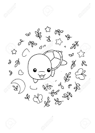 Guaranteed kids will definitely love this turtle coloring page. Coloring Pages Black And White Cute Kawaii Hand Drawn Turtle Royalty Free Cliparts Vectors And Stock Illustration Image 146302562