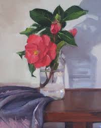 Art Flower Painting Still Life Oil On Canvas Red Camellia And Shadow 10x8 Oil On Canvas By Sarah Sedwick Flower Painting Oil Painting Flowers Floral Painting