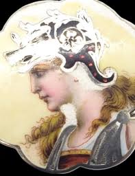 Antique Victorian Enamel 925 Sterling Silver Mythological Greek Goddess  Brooch Pin