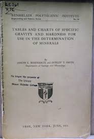 Tables And Charts Of Specific Gravity And Hardness For Use In The Determination Of Minerals By Dudley T Joseph L Smith Paperback 1931 From