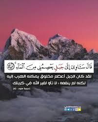 قال سآوي إلى جبل يعصمني من الماء لقد كان الجبل أعظم مخلوق يمكنه الهرب إليه لكنه لم ينفعه لا تأو لغير الل Quran Verses Islamic Phrases Islamic Pictures